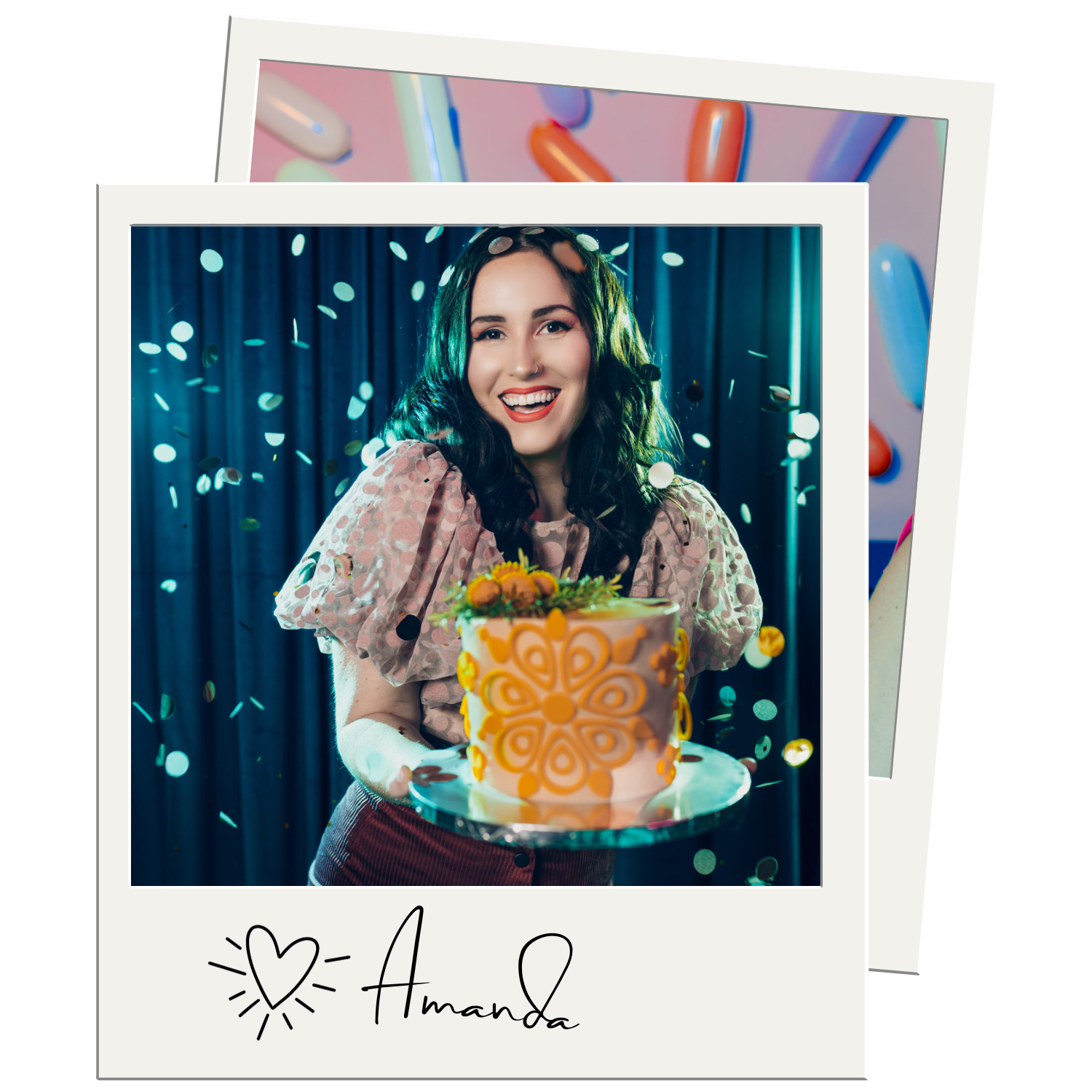 polaroid of southwest florida baker amanda ohneth holding custom designed cake